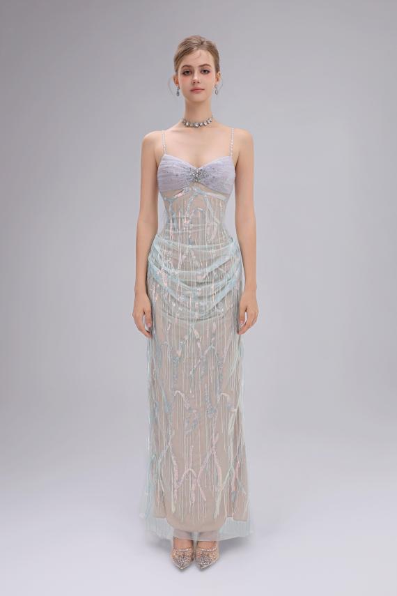 Sheer Sequin-embellished Mesh Gown