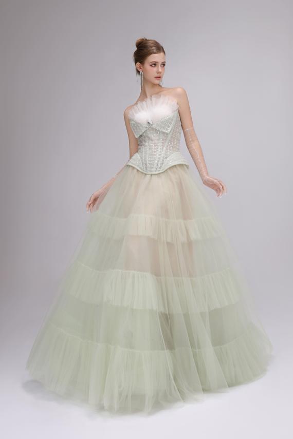 Structured Crystal-studded Corset & Layered Ball Gown