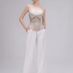 Structured Crystal-studded Corset & White Wide Pants